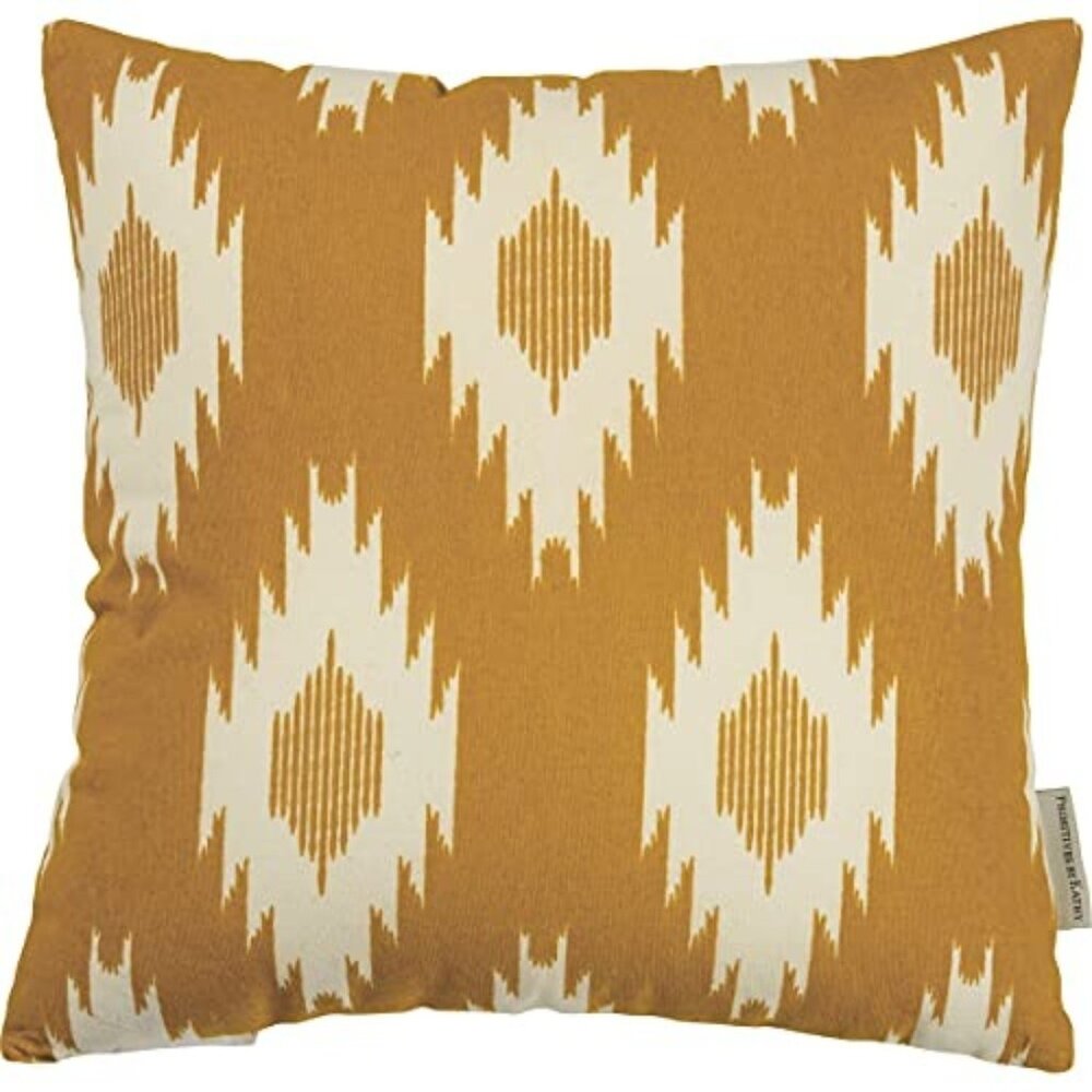 Saffron Ikat Boho Geometric Throw Pillow Mustard Yellow 15 x15 inches Square NEW